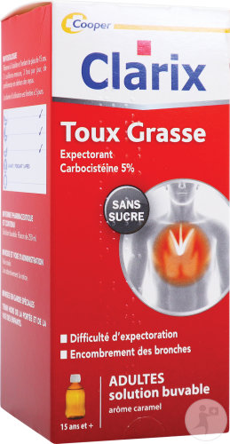 Clarix Toux Grasse Expectorant Carbocistéine 5% Adultes Sans Sucre Flacon 250ml