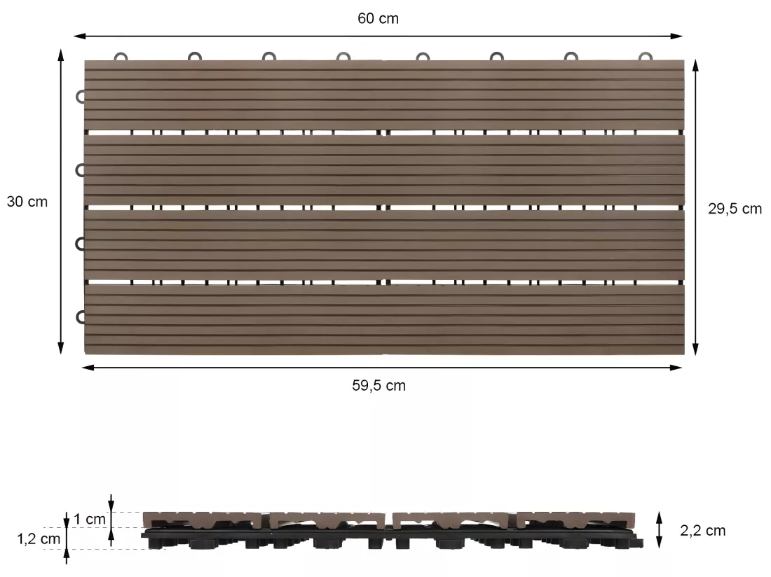 Pack de 3 panneaux de sol en WPC 60x30 brun foncé ECD Germany