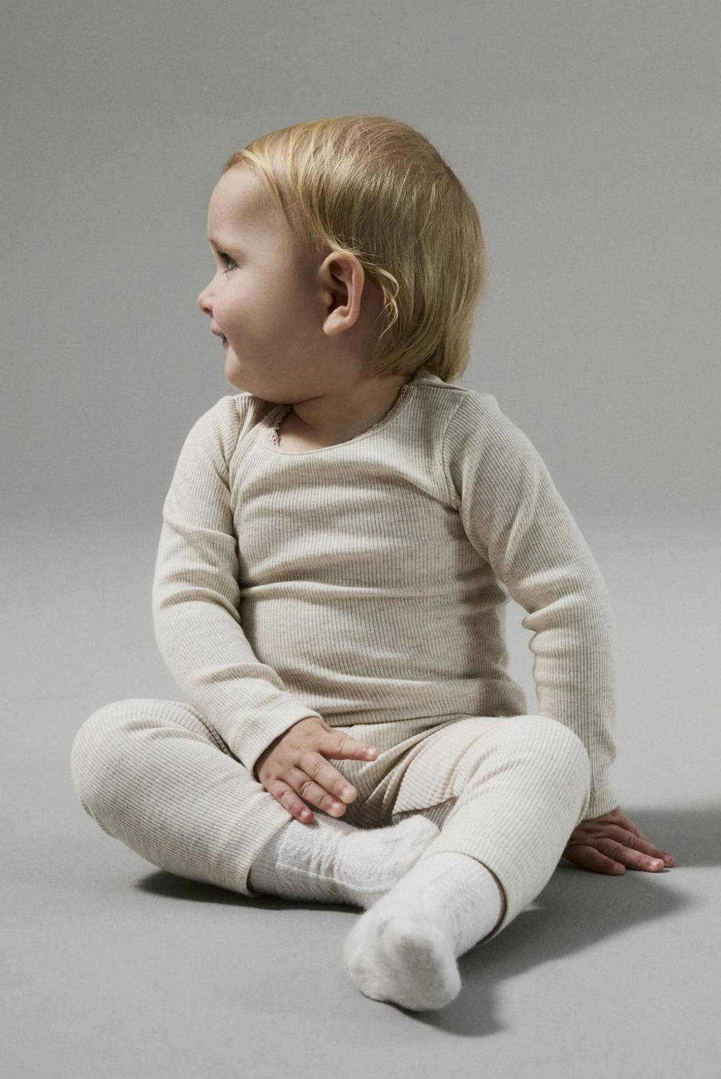NAME IT baby gemêleerde skinny broek NBNKAB ecru melange