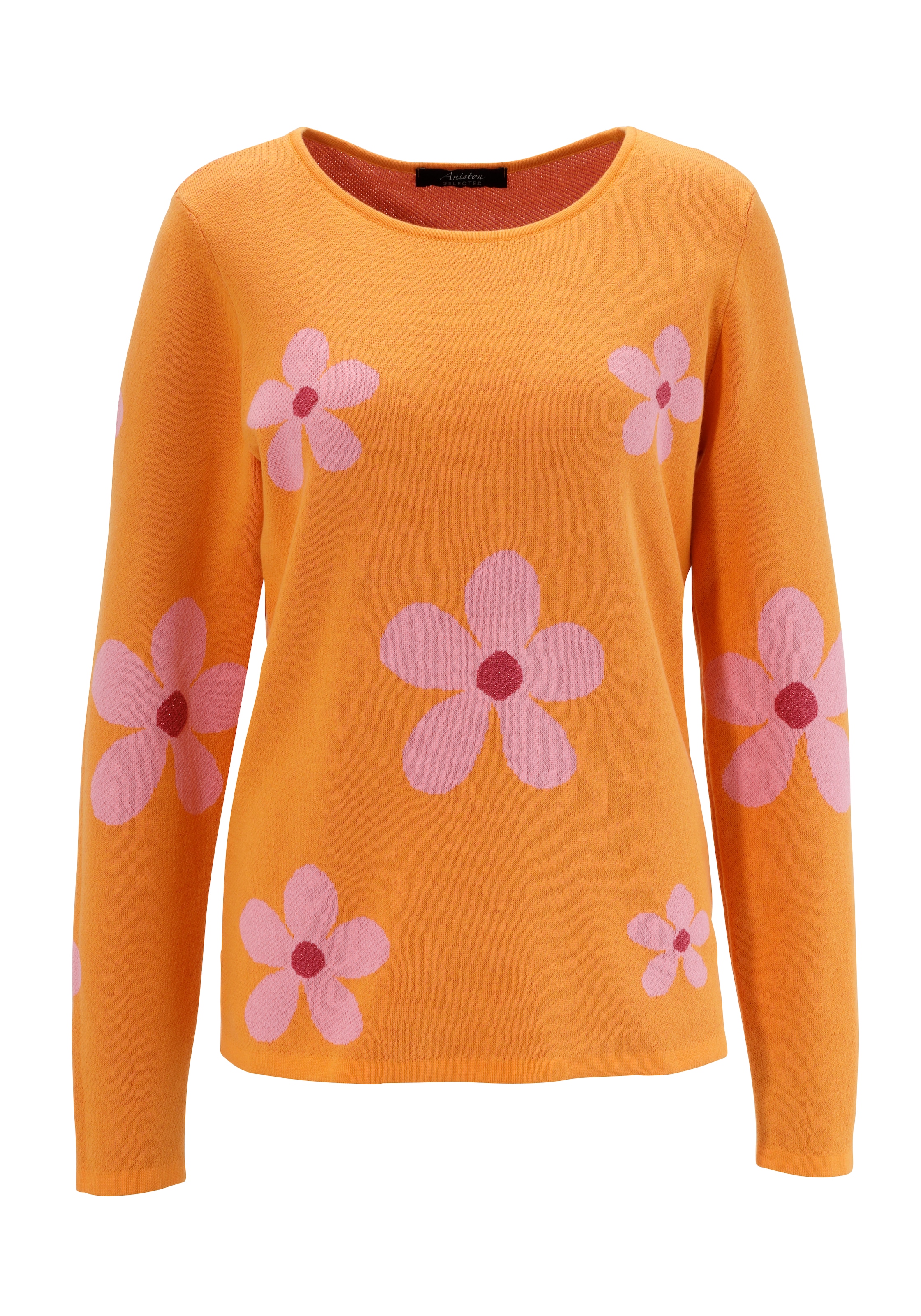 Aniston SELECTED Rundhalspullover , mit goldfarbenen Details im Blumenmuster