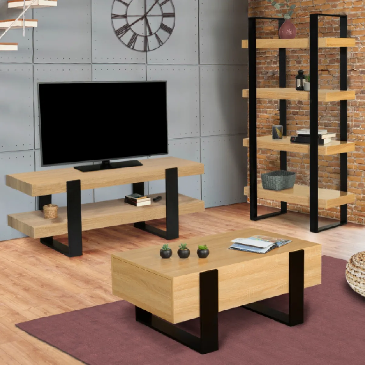 Idmarket Market Meuble TV PHOENIX - Bois et noir