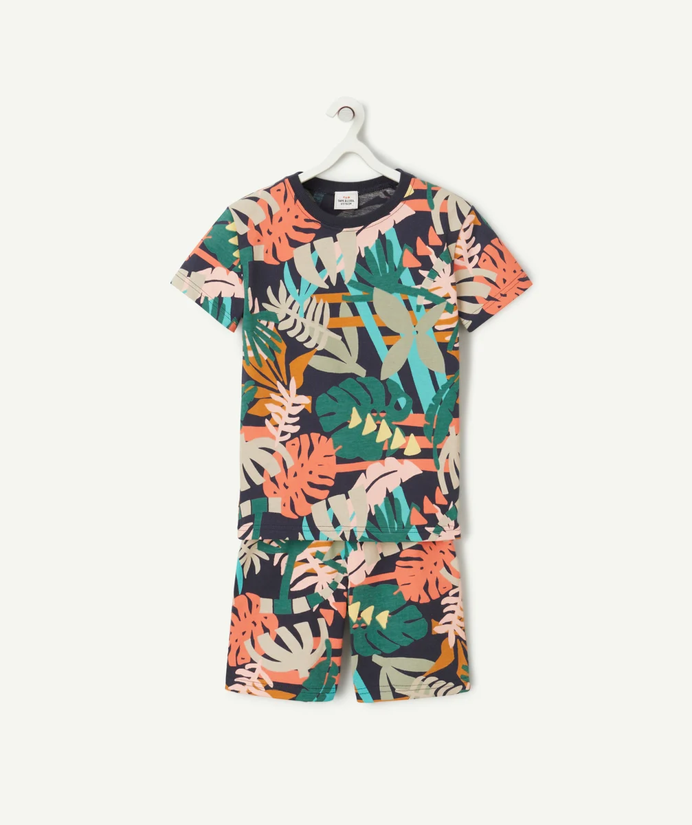 pyjama manches courtes garçon en coton bio et feuilles colorées