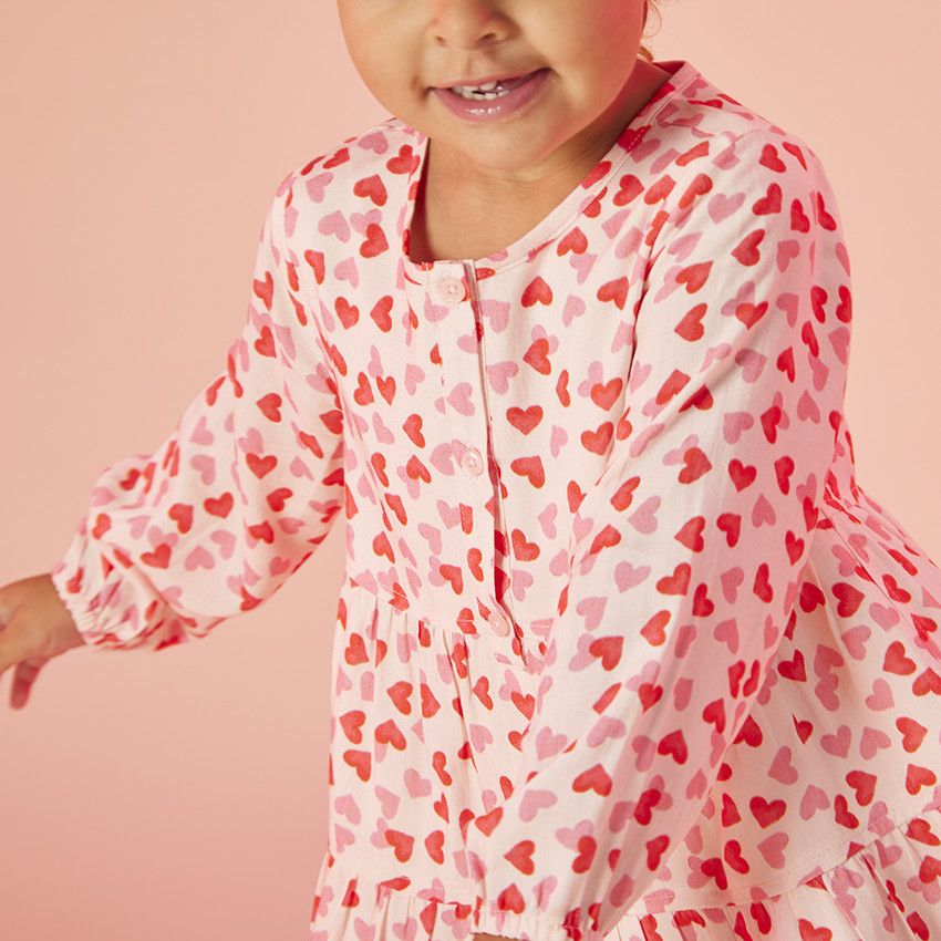 Robe manches longues imprimé cœurs pour bébé fille - Ecru