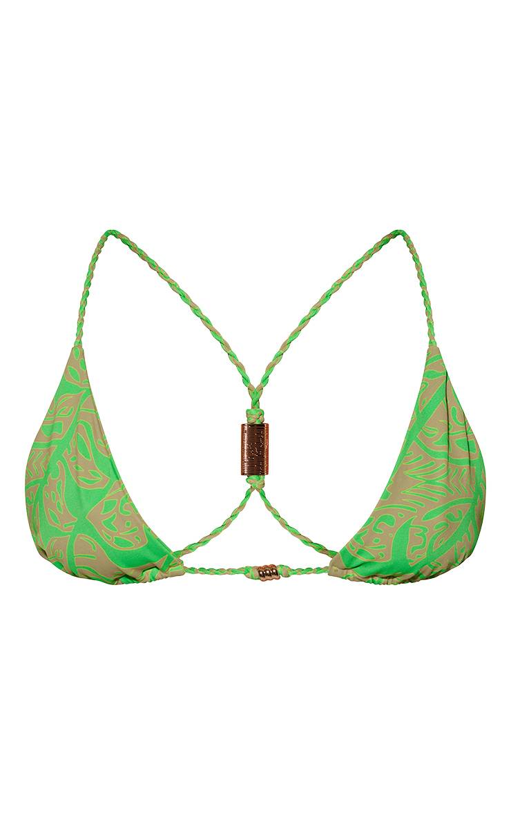 Citron Vert Haut De Bikini Triangle À Bretelles Cordelettes Imprimé Mosaïque