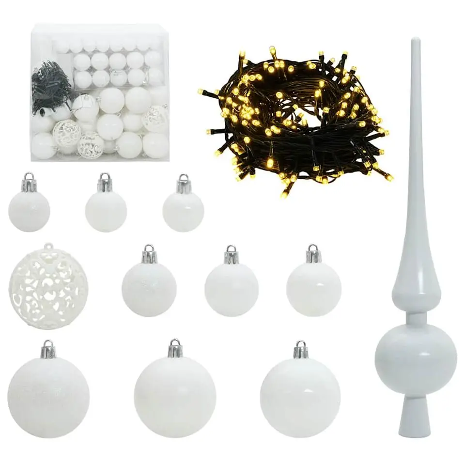 vidaXL - 120-delige Kerstballenset met 300 LED - Wit - Kunststof