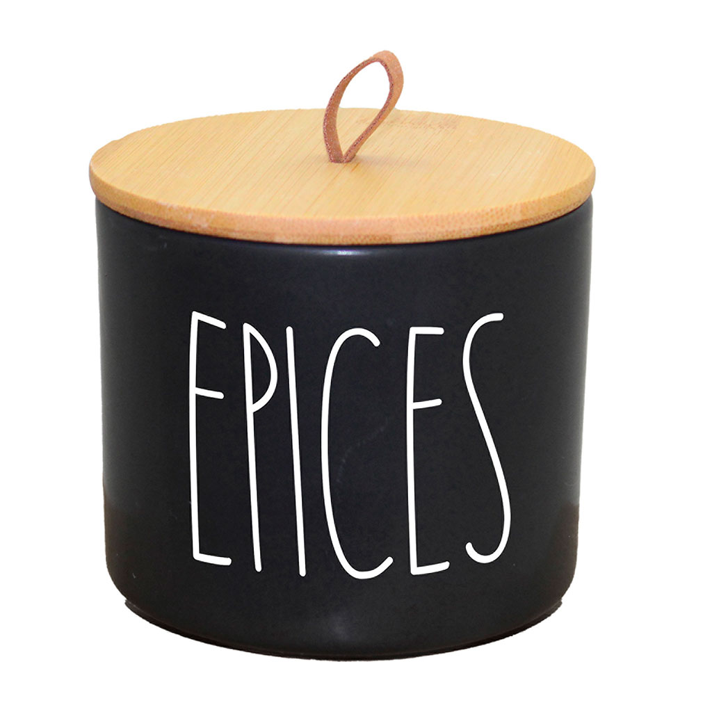 Pot à épices céramique et couvercle bambou noir D 9.6x9.1cm