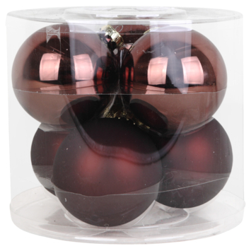 Christmas Goods kerstballen  mix glas 6 stuks donkerbruin Ø 18 cm