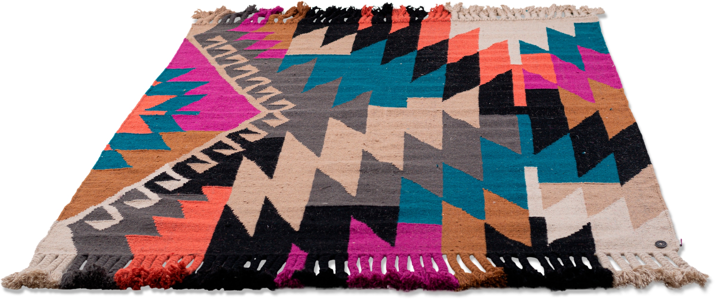 TOM TAILOR HOME Teppich »Funky Kelim« rechteckig 6 mm Höhe Flachgewebe, reine Baumwolle, handgewebt, mit Fransen, Boho-Style