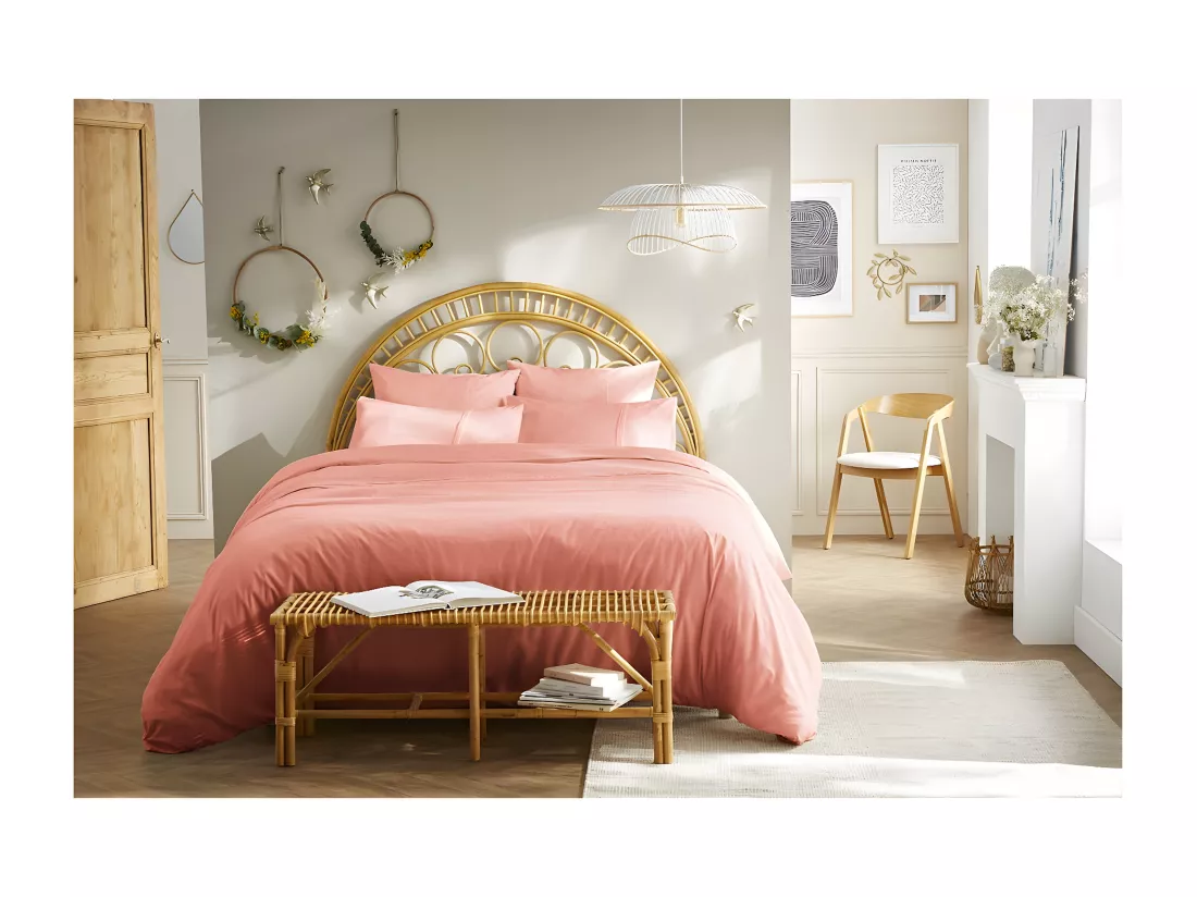 POLA - Housse de Couette 240x220cm Coton Coloris Rose Boisé avec Détails Ajourés