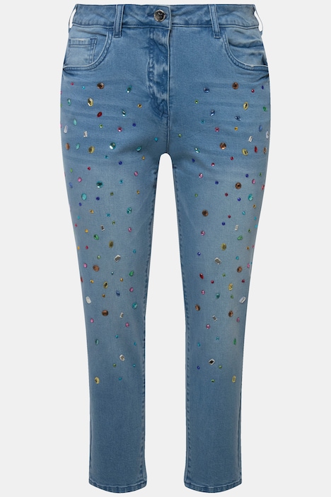 7/8-Jeans, Slim Fit, Ziersteinchen. 5-Pocket