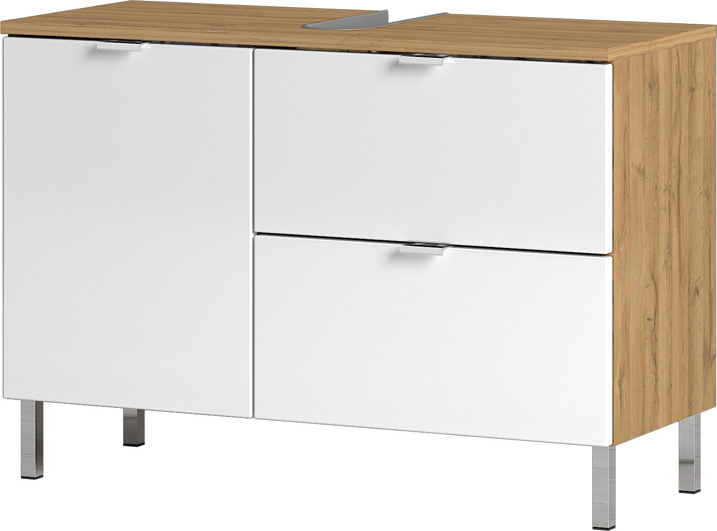 Waschbeckenunterschrank FEY 80 cm Eiche/ HG Weiß