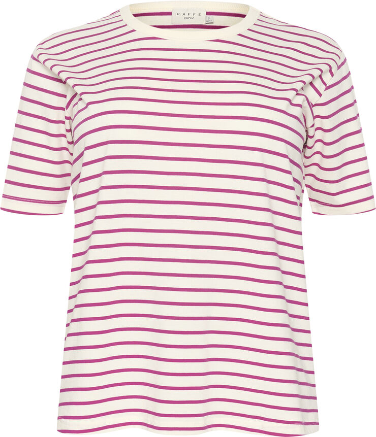 Kaffe Curve KCWinni 1/2 Sleeve T-Shirt Ant. white/fuchsia stripe