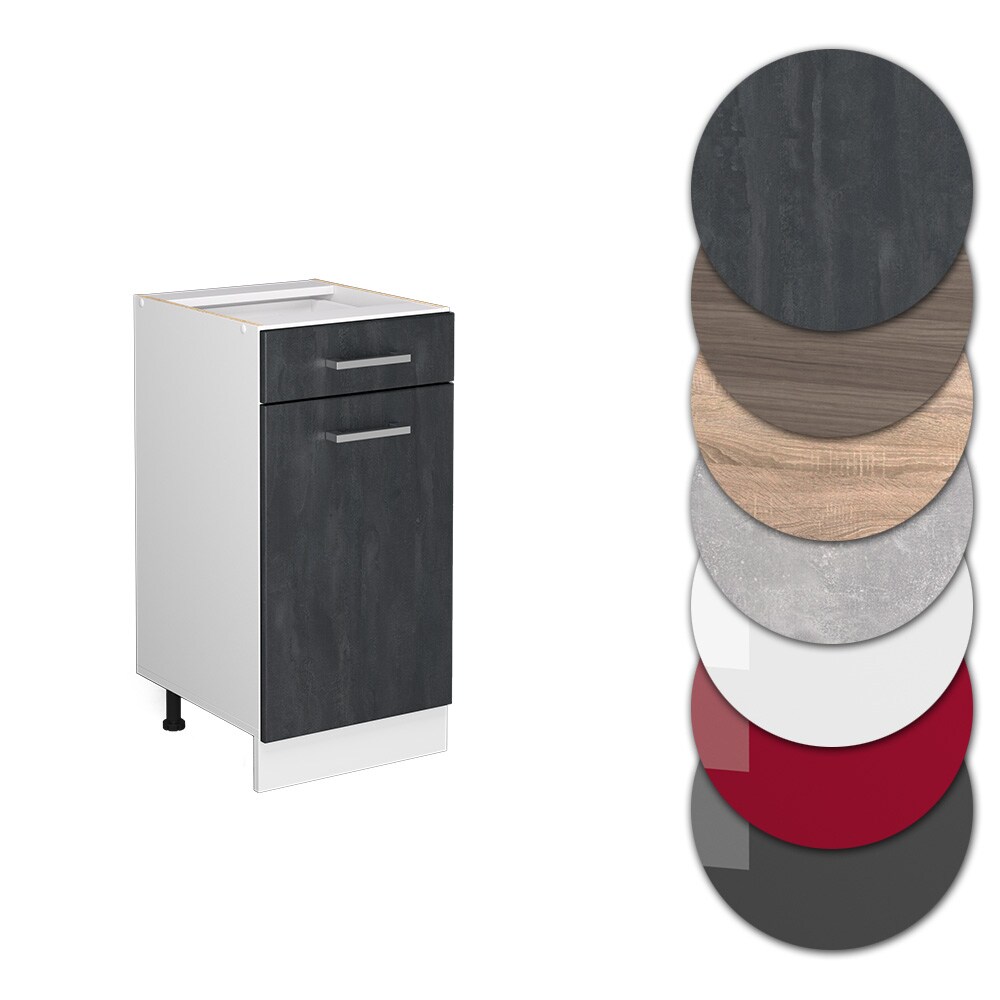 Vicco Schubunterschrank R-Line Schwarz Beton Weiß 40 cm ohne Arbeitsplatte