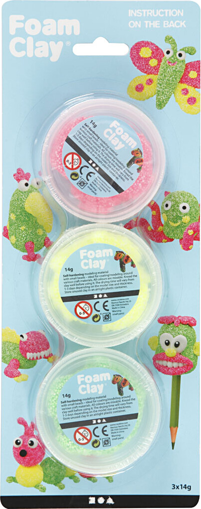 Foam Clay - Sæt Med Lys Grøn, Neon Pink Og Neon Gul - 3X14 G
