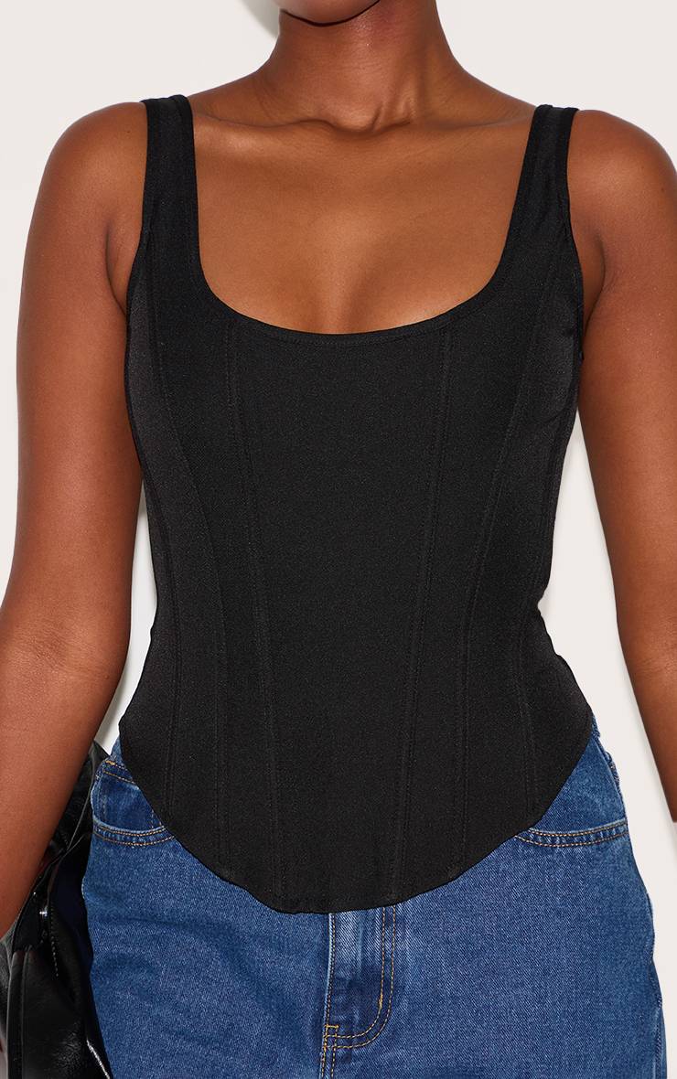 Noir Corset Long À Baleines Avec Ourlet Plongeant