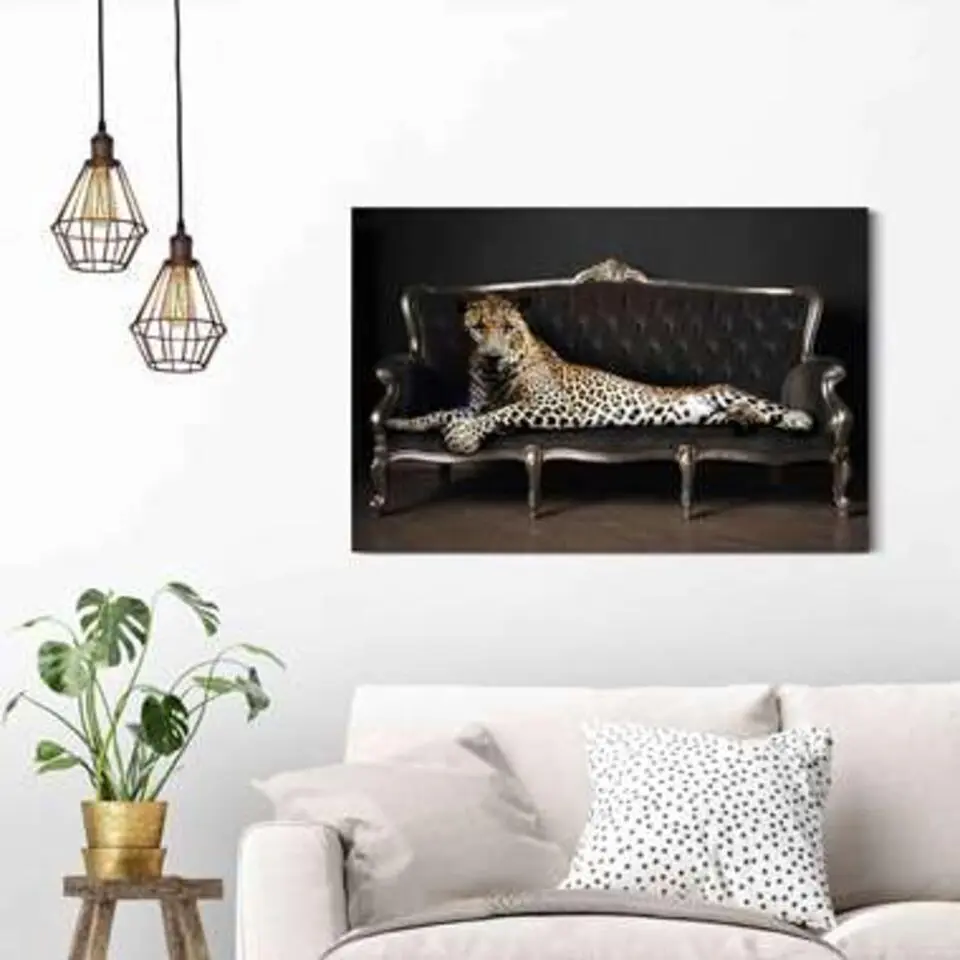 Schilderij Luipaard Chique - 60x90cm - Zwart