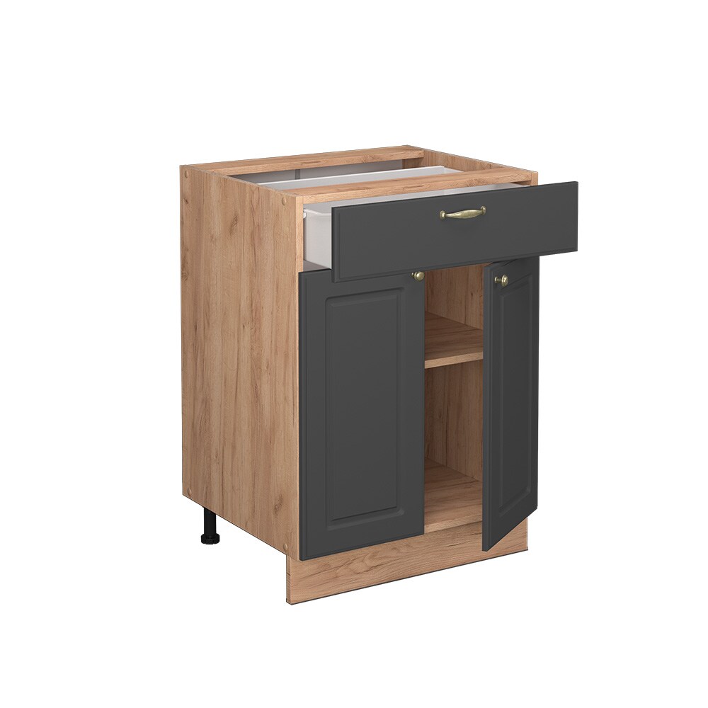 Vicco Schubunterschrank Küchenschrank Küchenmöbel Fame-Line Eiche Anthrazit-Gold Landhaus 60 cm Küche Einbauküche Drehtür Schublade Einlegeboden Blende Küchenzeile