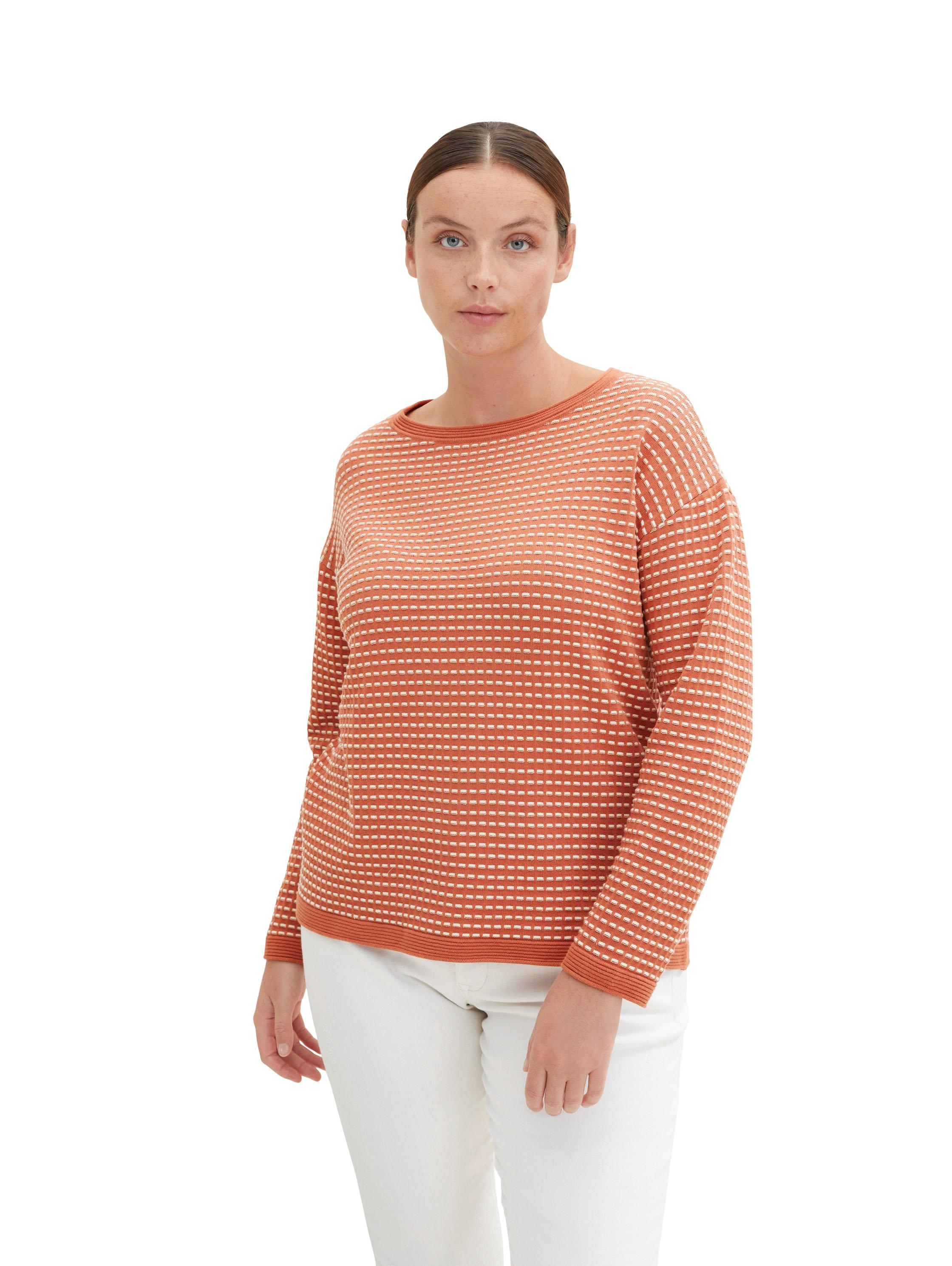 Pullover in Kontraststruktur mit Rippbündchen