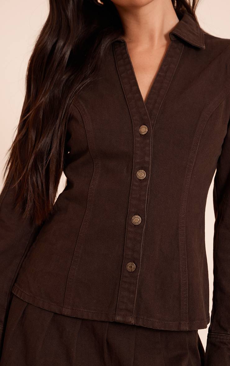 Dark Chocolate Chemise En Denim À Taille Cintrée