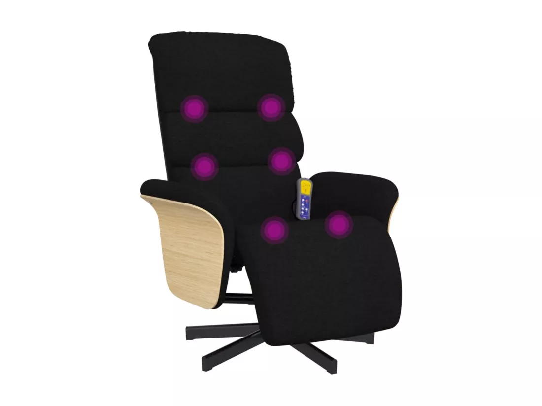 Fauteuil inclinable de massage avec repose-pieds noir tissu