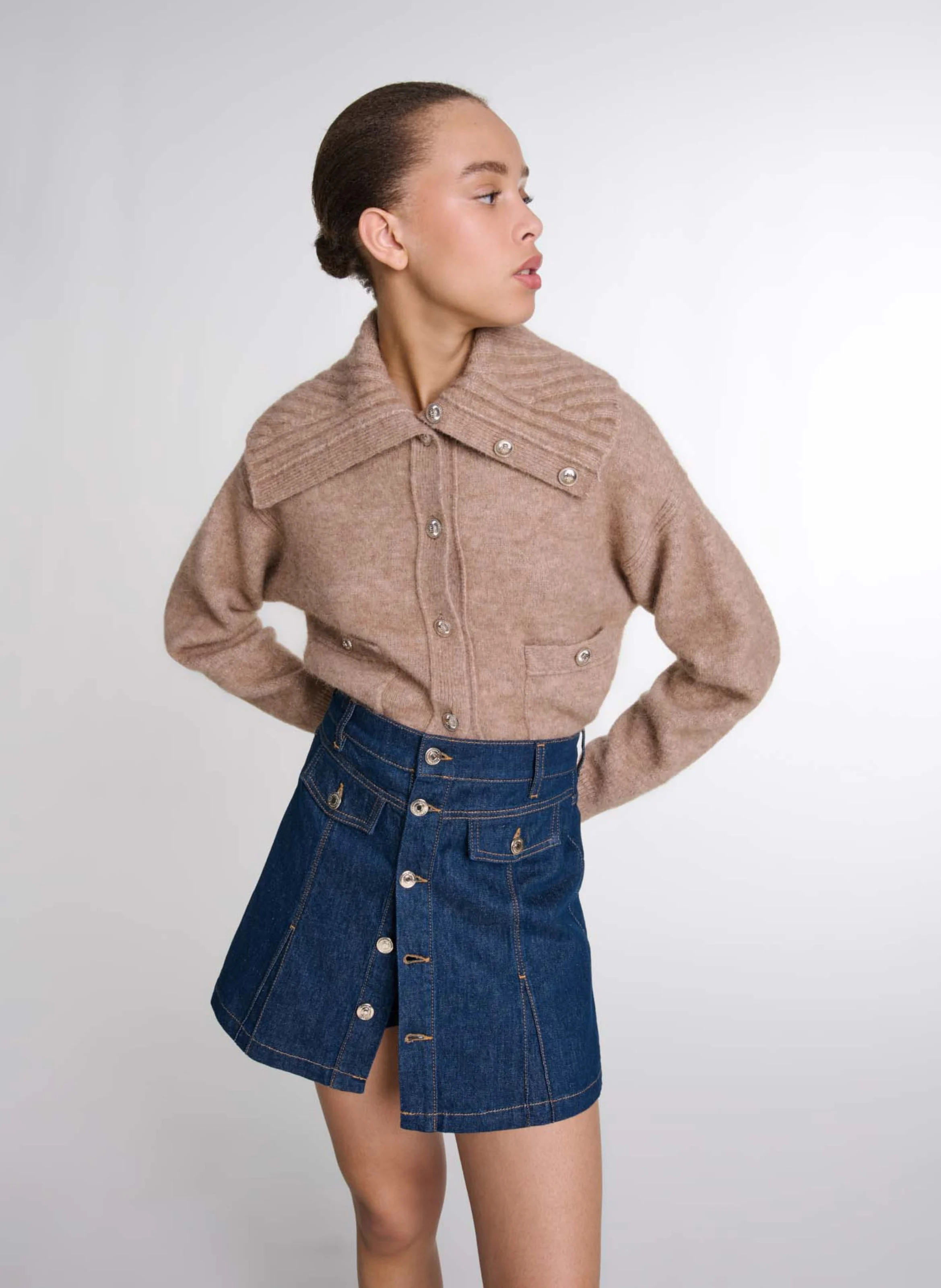 Short taille haute en coton mélangé | Bleu