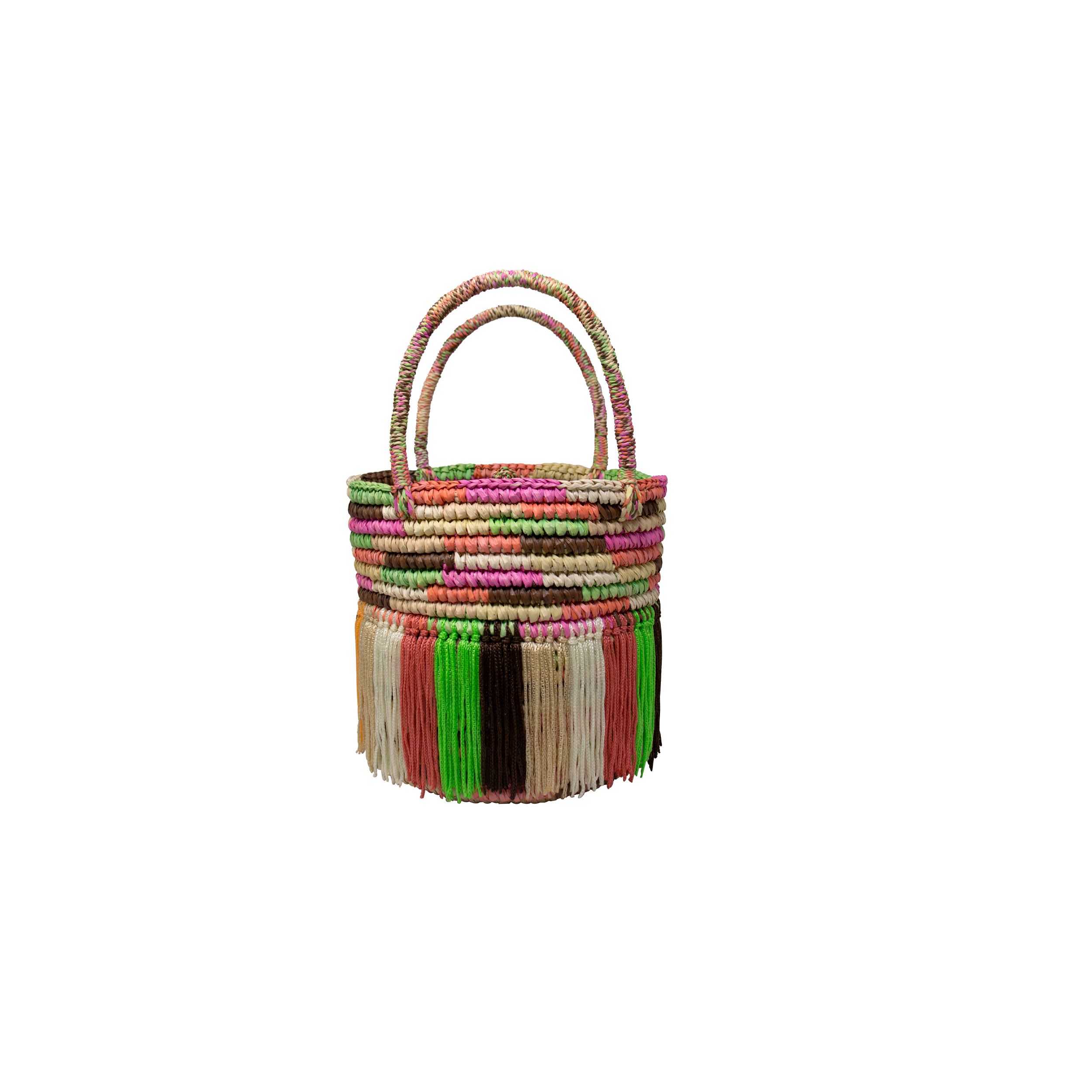 Sac à bébé multicolore à franges en paille tressée