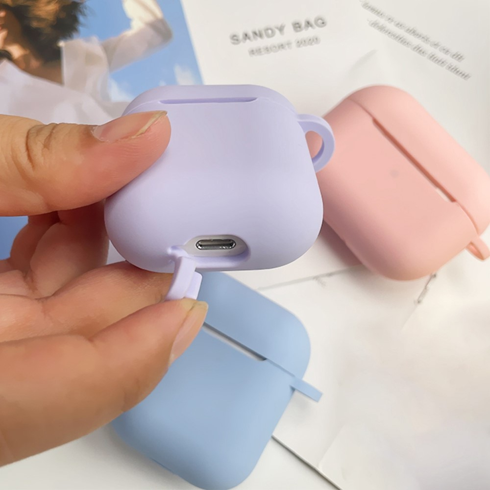 AirPods (1. & 2. Generation) Silikon Schutzhülle Abdeckung mit Karabinerhaken - Schwarz (Matt)