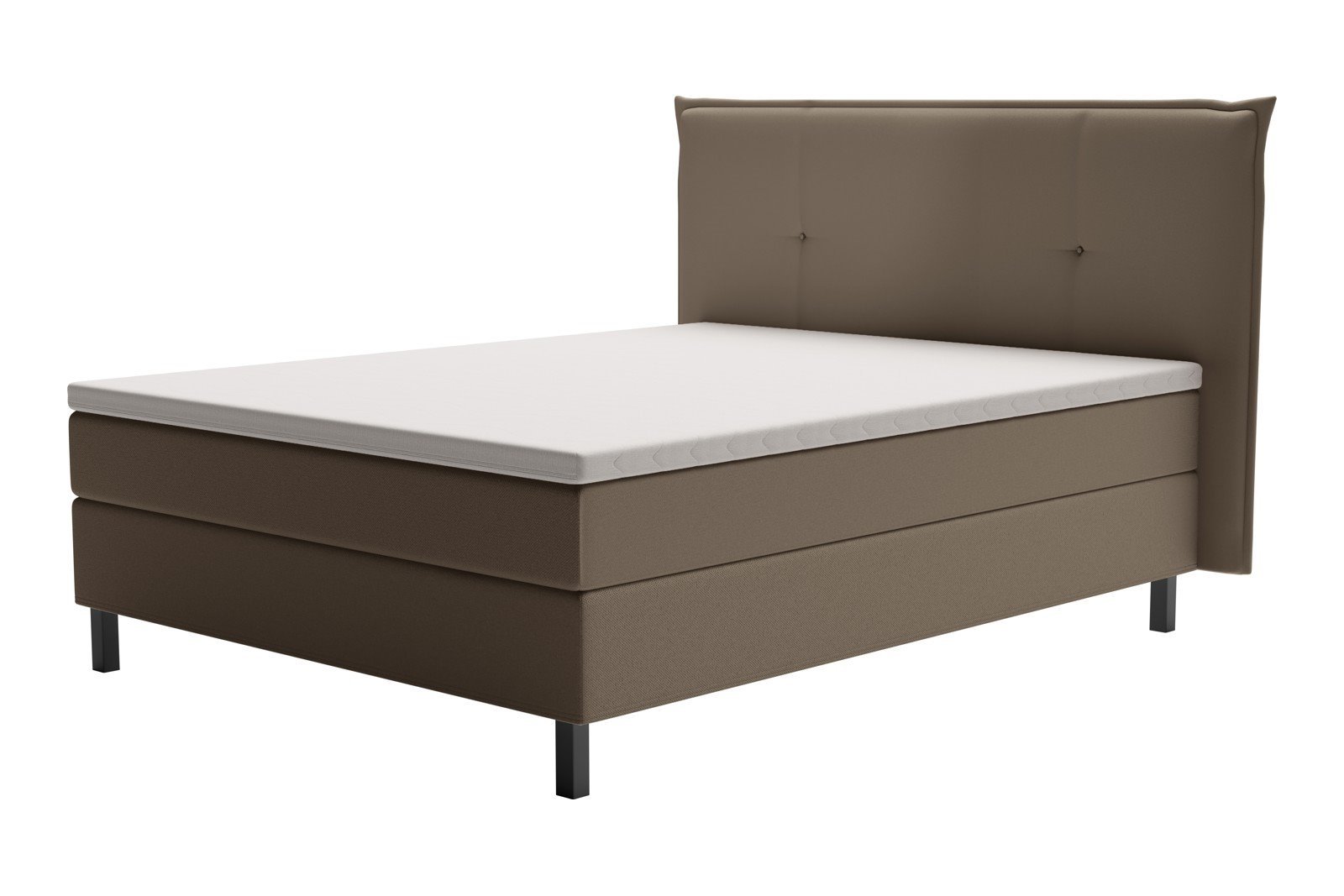 XOV Relax kontinentalseng 150x200 cm I tekstil Bjorn 34 brun, fast, sorte ben og 7cm hypersoft overmadrass, sengegavl selges separat.