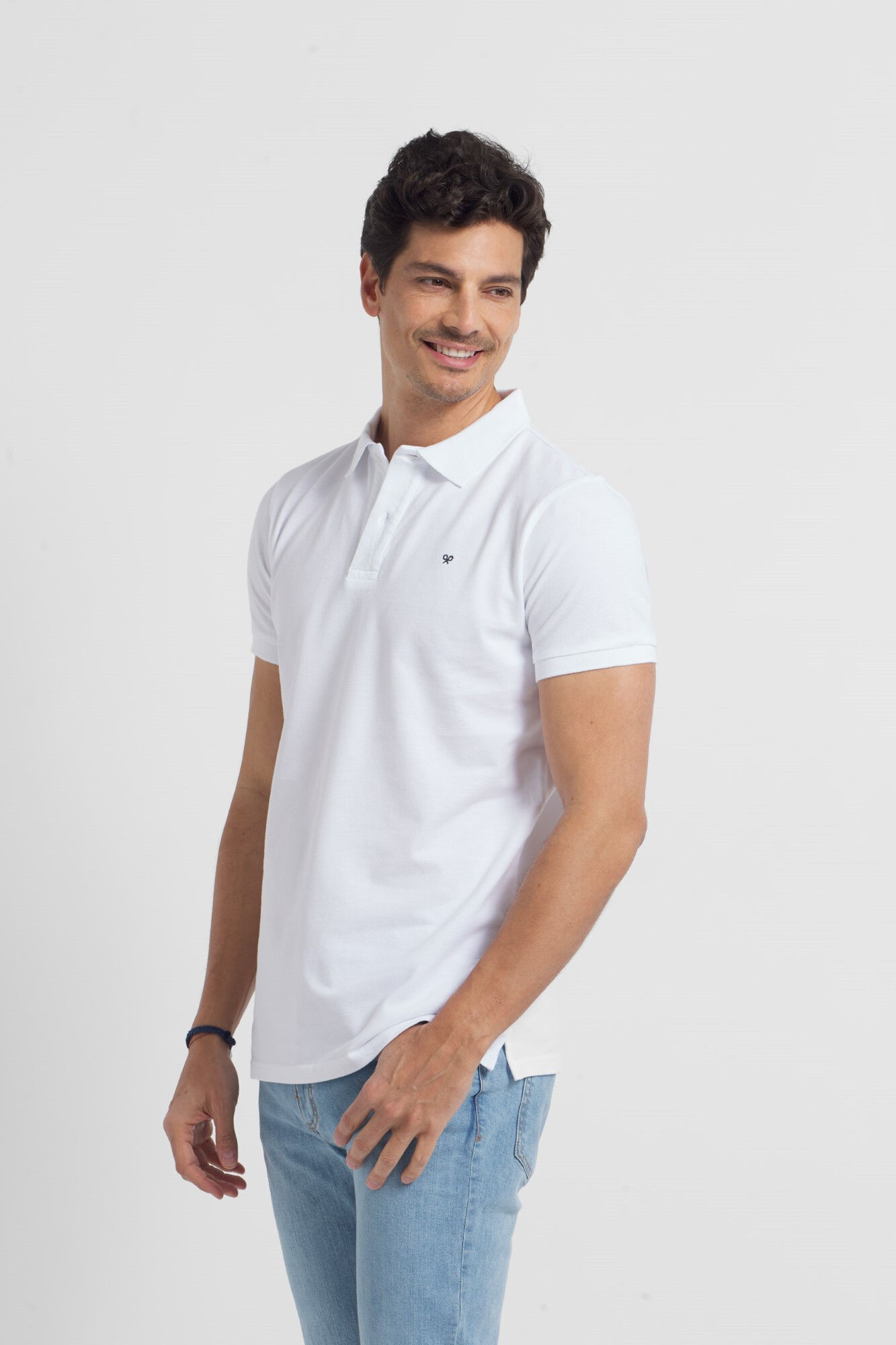 Camisa polo clássica branca estilo mini-raquete - Branca