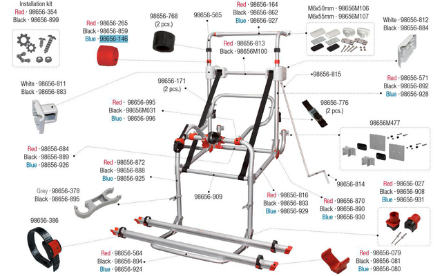 Fiamma Lasche 35/30 blau passend für Carry Bike Pro / Pro M / Pro C / CL / Lift 77 / Hymer / SE - Fiamma Ersatzteilnummer 98656-146
