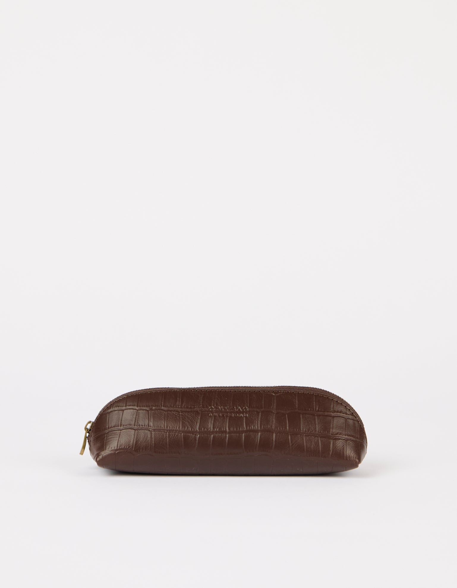 Pencil Case Small - Chocolate Croco Print Leather