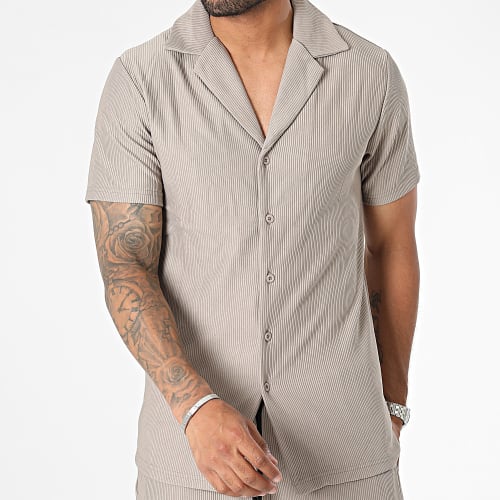 Ensemble Chemise Manches Courtes Et Short Jogging Beige Taupe