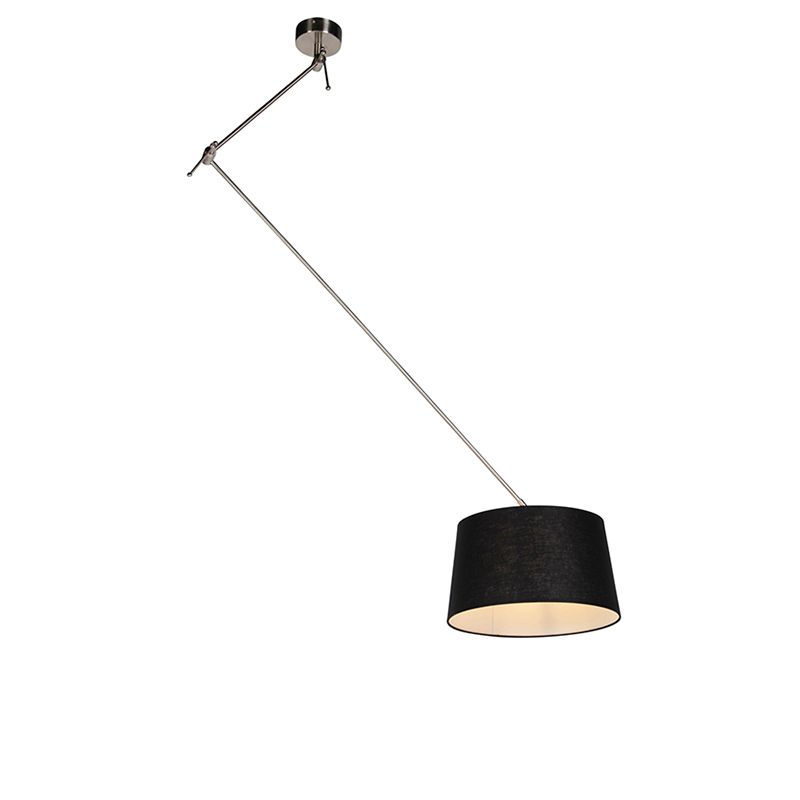 Hanglamp staal met linnen kap zwart 35 cm - Blitz