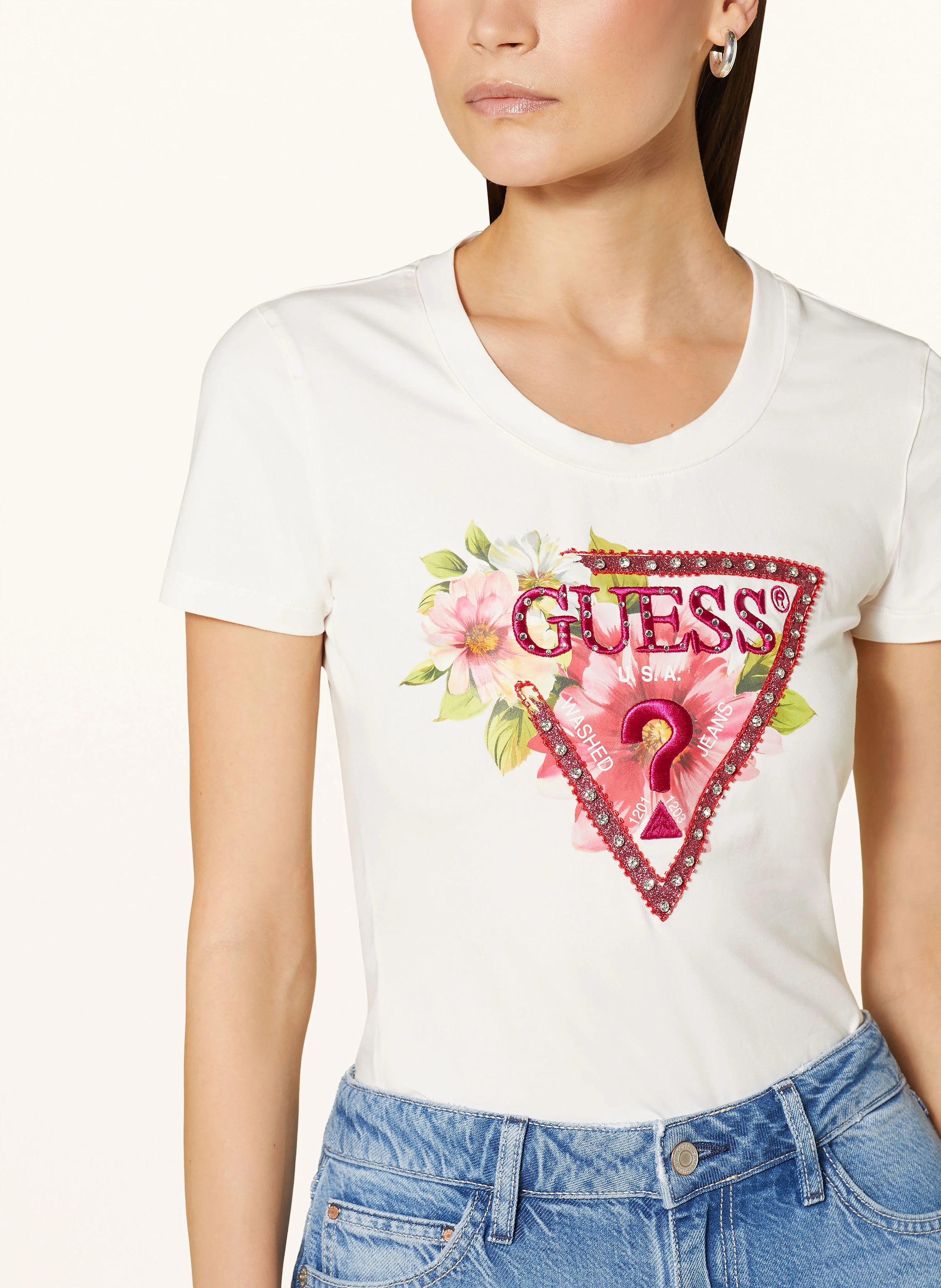 GUESS T-Shirt mit Schmucksteinen