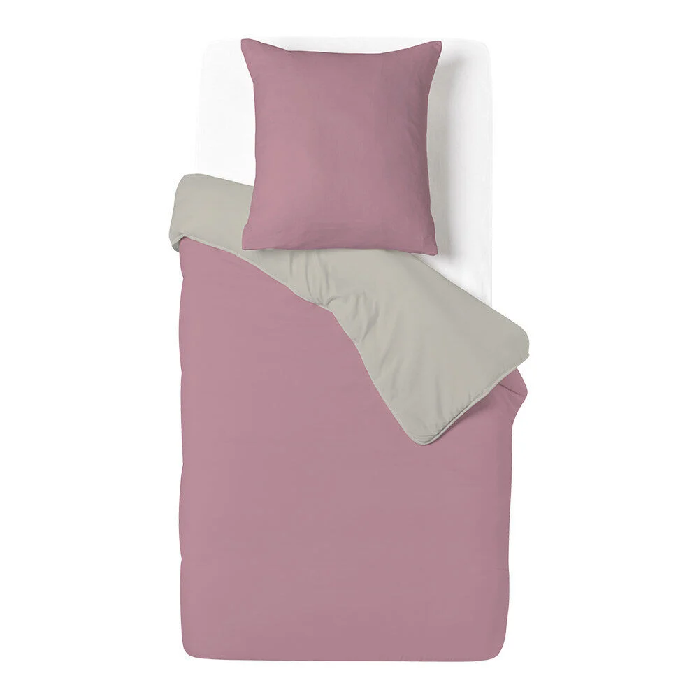 Parure de lit 1 personne 140x200cm polycoton réversible rose