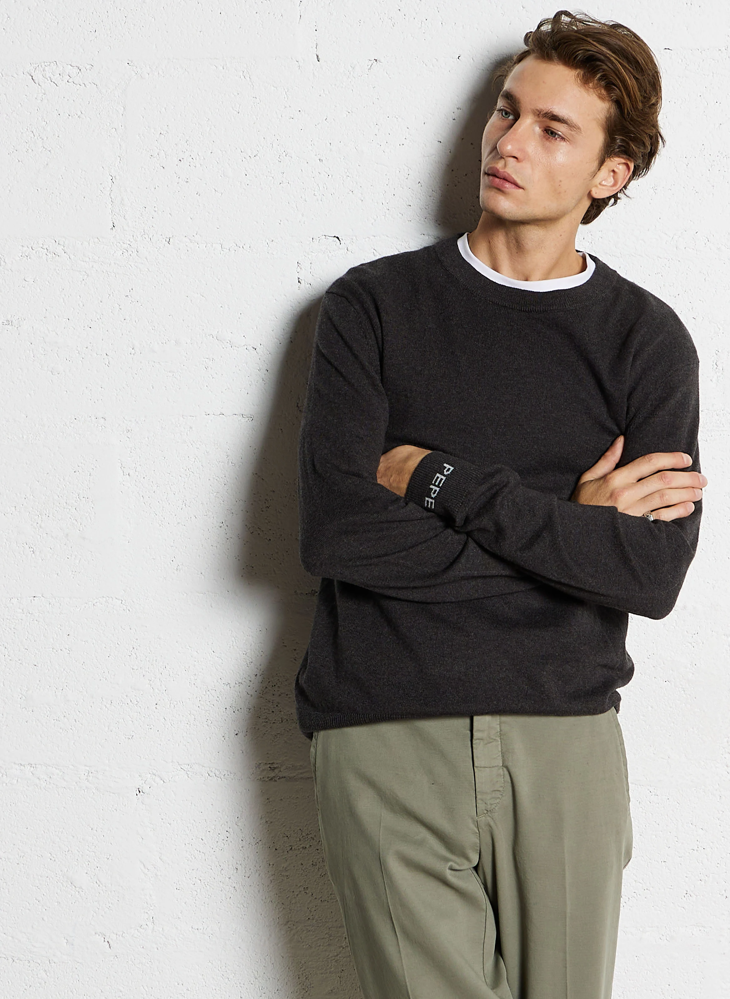 NEW ANDRE - Pull col rond droit en coton et laine mélangé | Gris