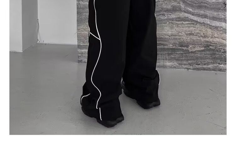 Nataro - Hoge taille contrasterende rand wijde joggingbroek