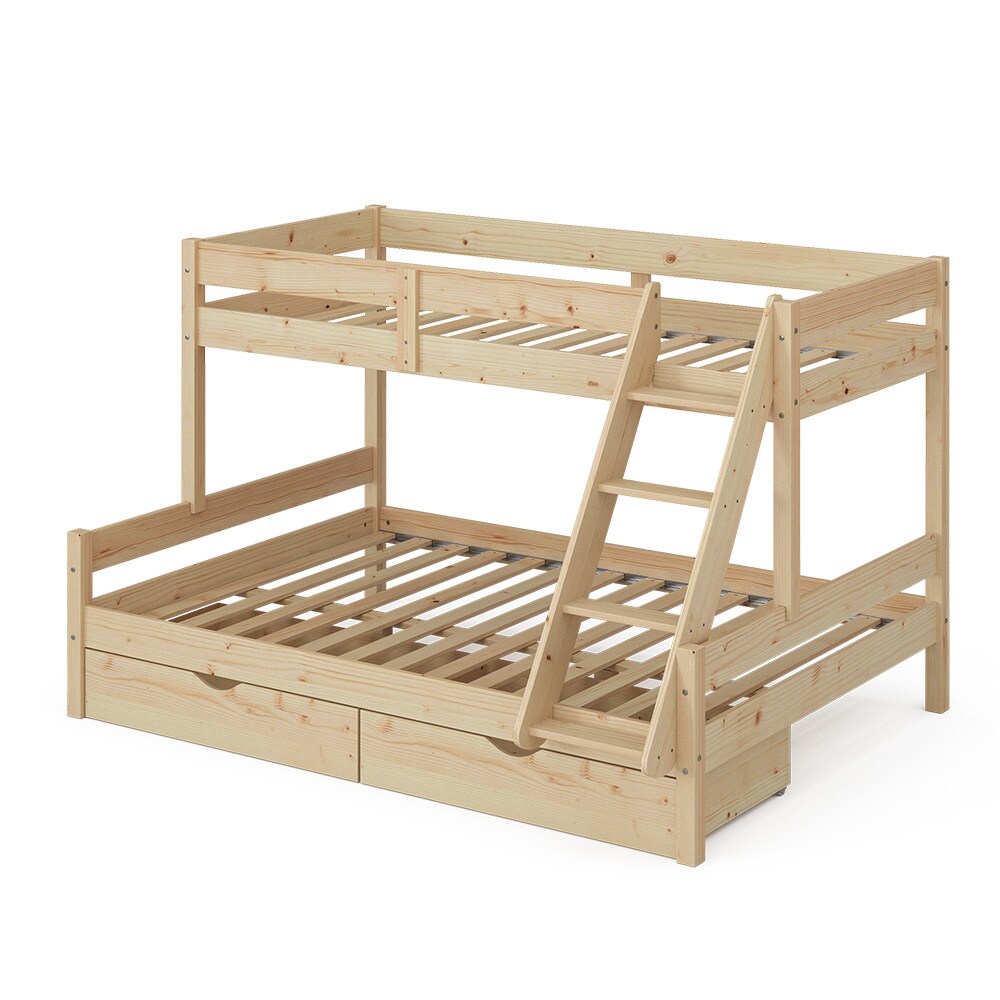 VitaliSpa Hochbett Kinderbett Spielbett Everest Natur modern 140x200 Massivholz Kinderzimmer Bett Lattenrost Bettleiter Kletterbett Doppelbett Geschwisterbett Bettschublade Rollschublade
