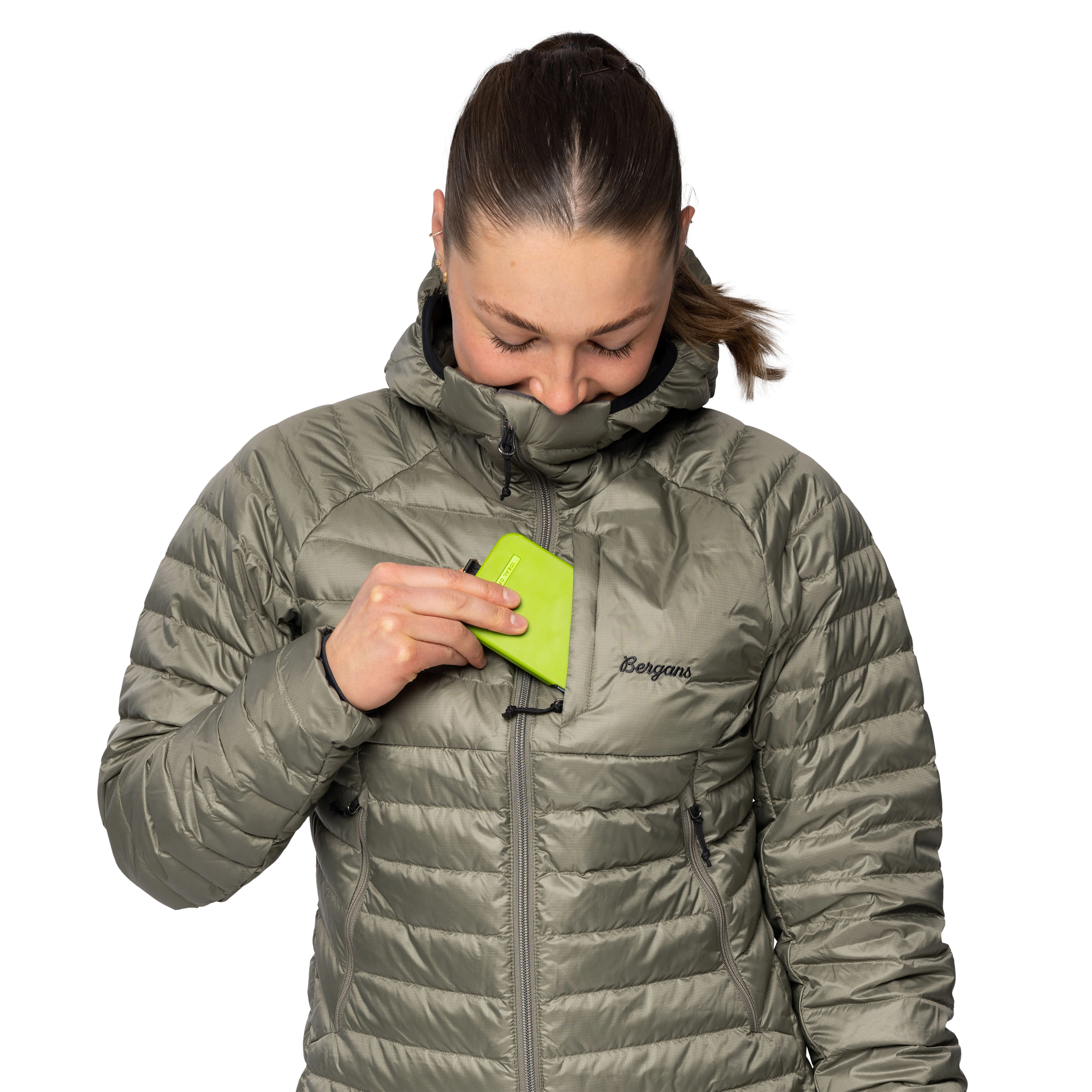 Vaagaa Light Down Jacket Hood Women Green Mud