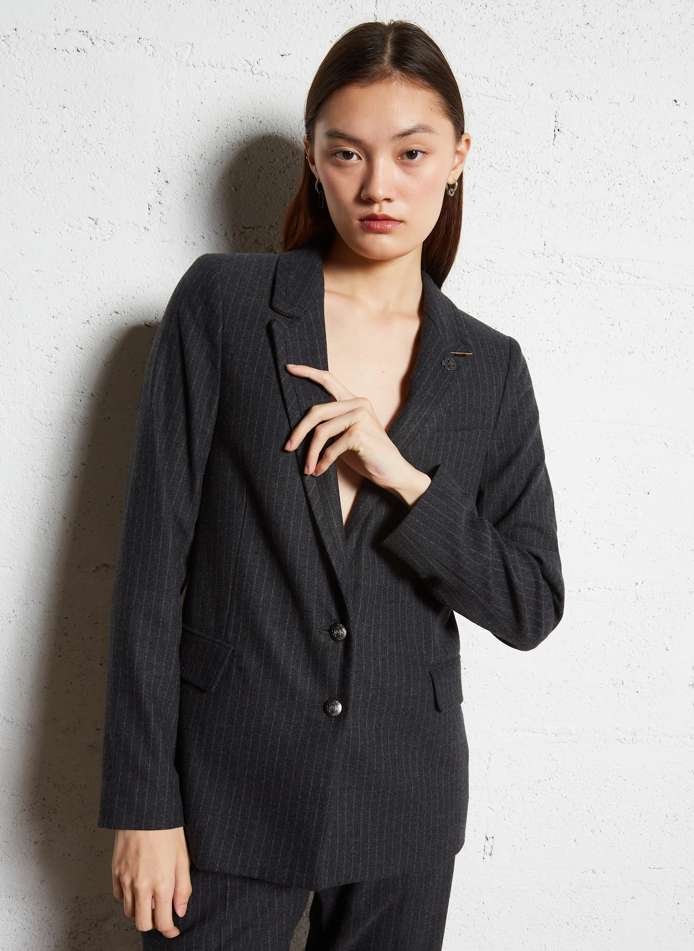 Veste tailleur cintrée à rayures | Gris