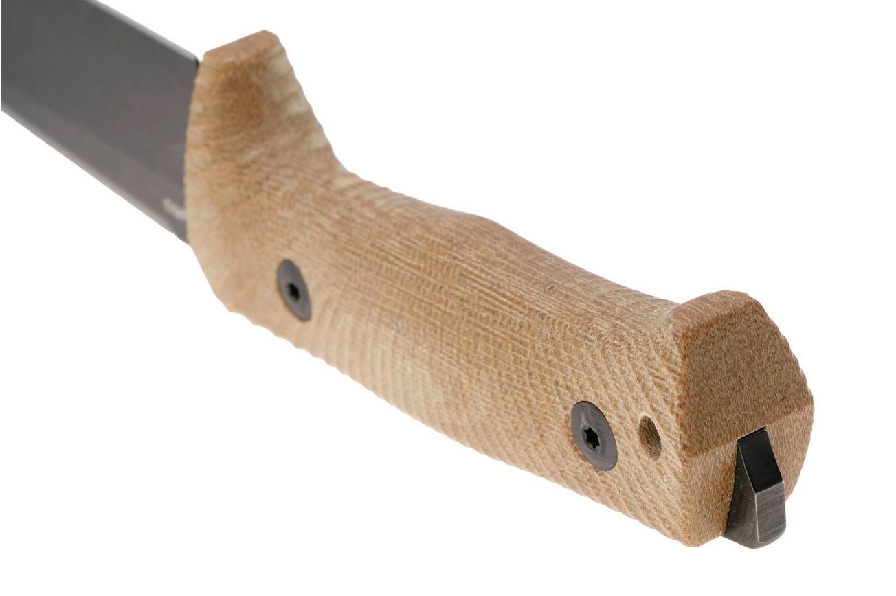 LionSteel T5B-CVN Blackwashed Niolox, Natural Canvas Micarta, vaststaand mes