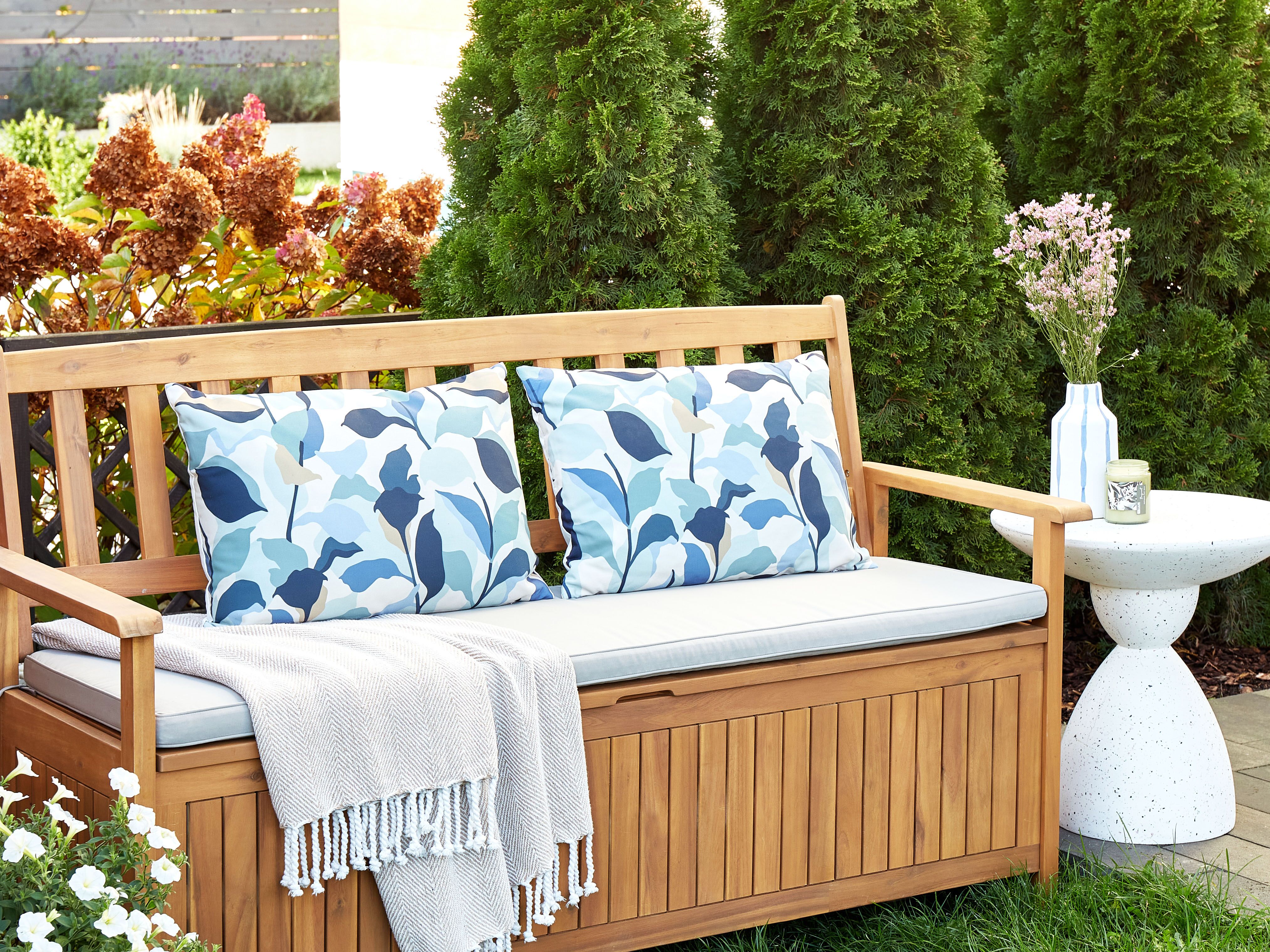 Set van 2 tuinkussens VEGLINO bladpatroon 40 x 60 cm Blauw
