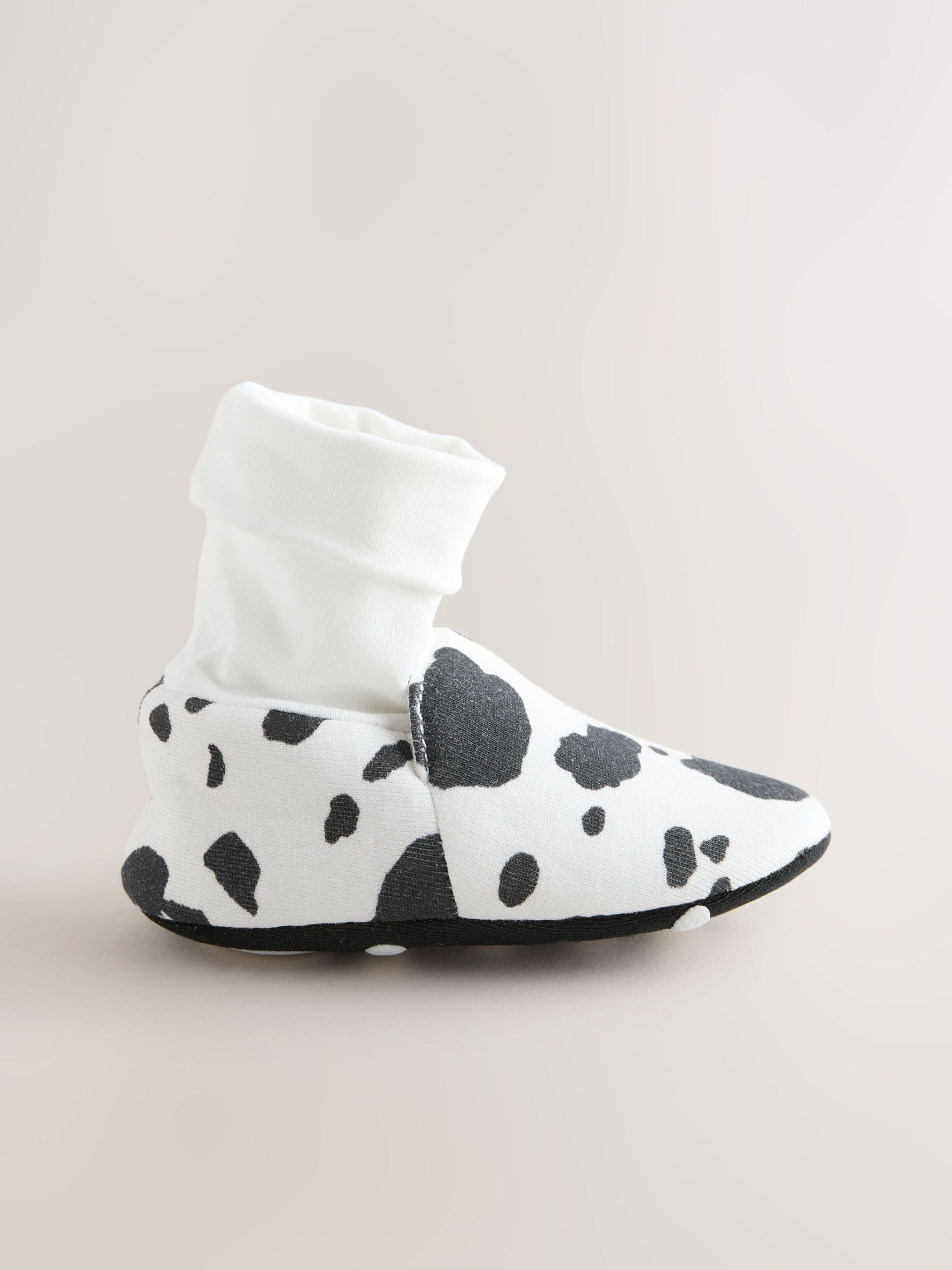 Wit/Zwart Koeienprint - Babyschoenen met sok-bovenkant (0-18mnd)