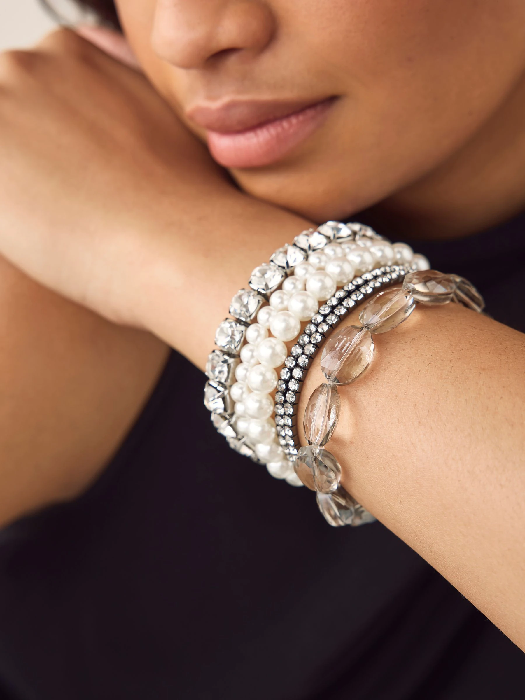 Parelwit - Pearl Effect Sparkle Stretch Bracelet Pack