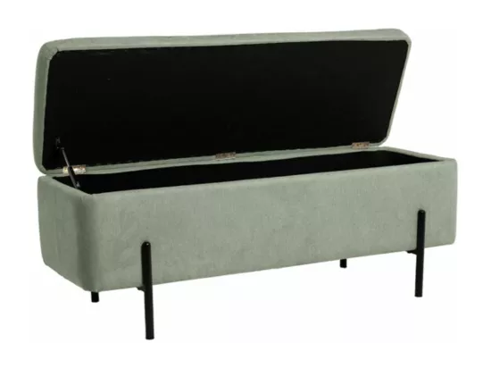 Banc moderne avec coffre de rangement tissu et pieds en métal noir Navika-Couleur Vert amande