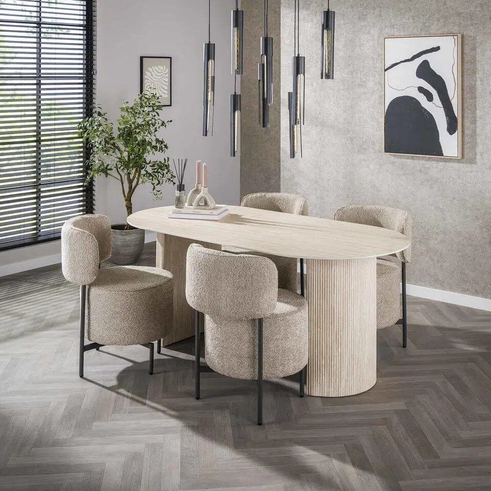 Eettafel Ovaal - Travertin Beige - 180x90x77cm - Arch