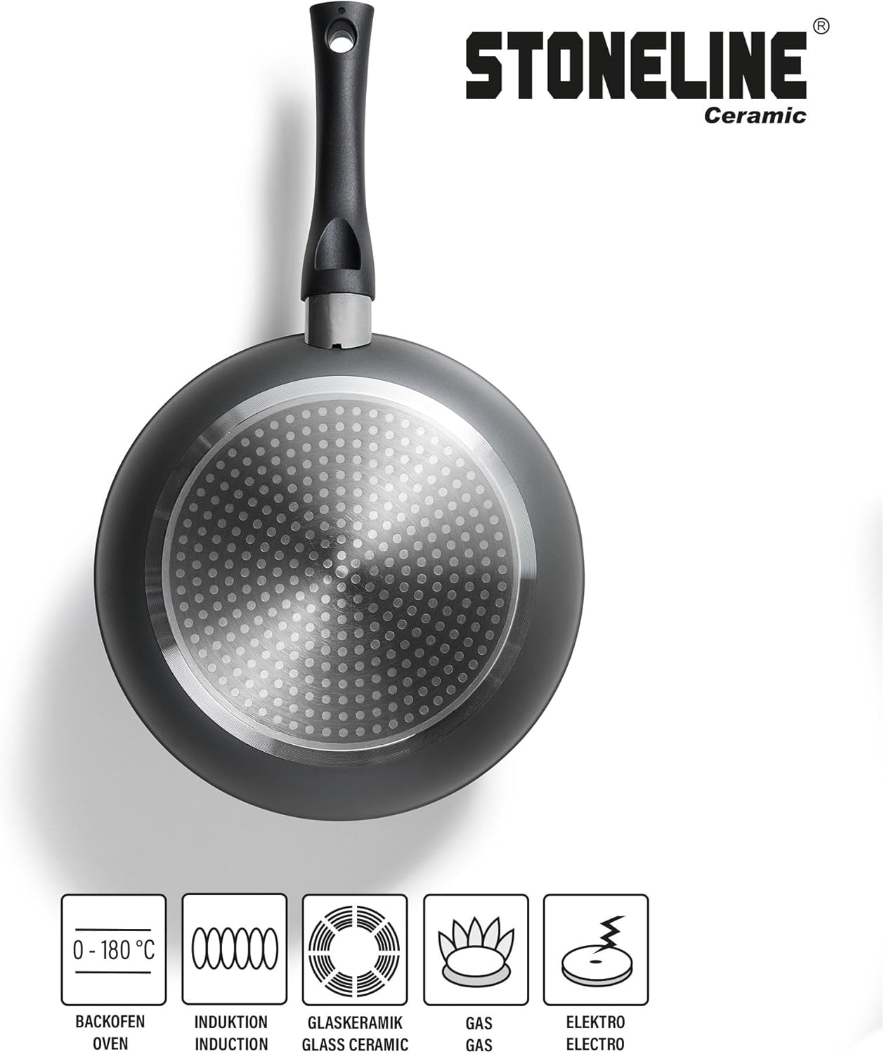 STONELINE Ceramic Keramikpfanne Töpfe Set 16 teilig 18/20/24/28 cm Töpfe Pfannen PFAS-frei Topfset Pfannenset Induktion Kochgeschirr Set mit Deckel Keramikbeschichtung mit echten Steinpartikeln, Grau