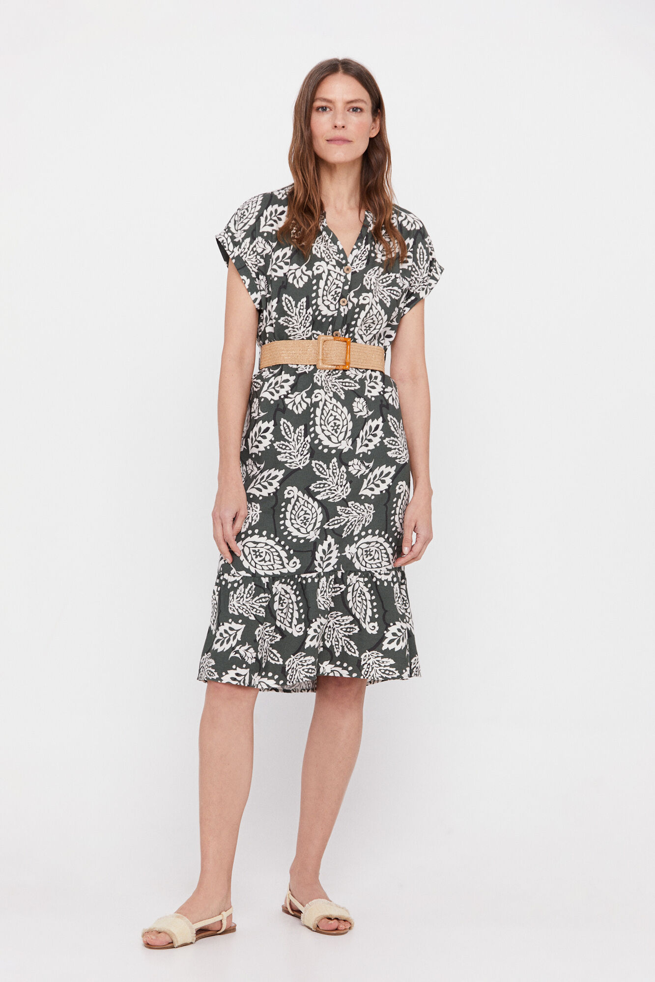 Vestido com cinto confortável - Estampa verde
