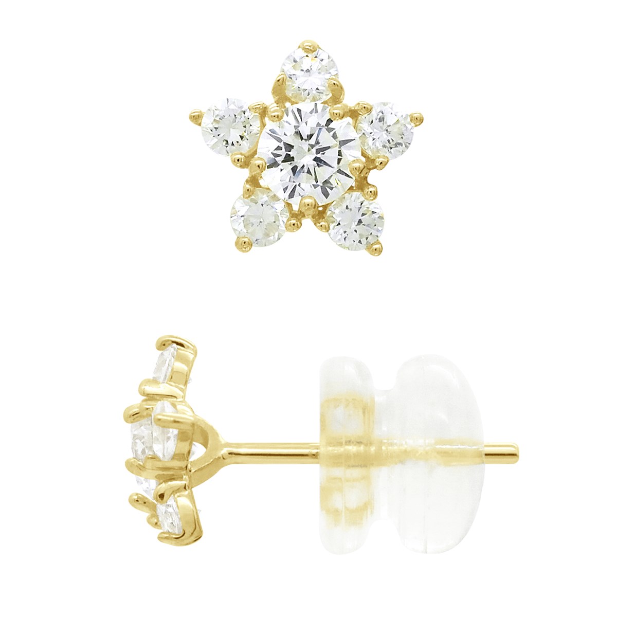 Boucles d'Oreilles - Étoile Serties D'Oxydes de Zirconiums - Or Jaune
