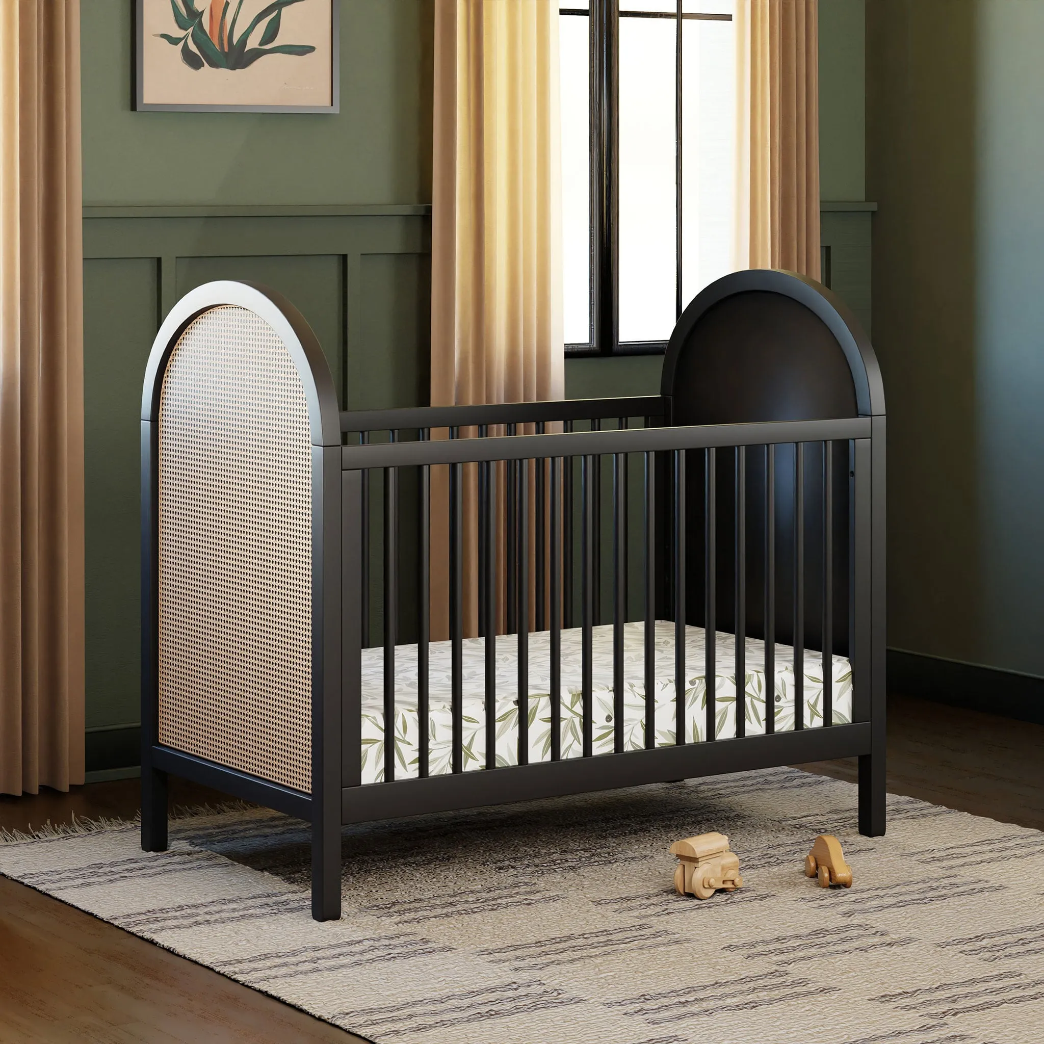 Babyletto Couchette Convertible 3 en 1 Bondi Cane avec Kit de Conversion Lit pour Tout-petit - Noir  Rotin